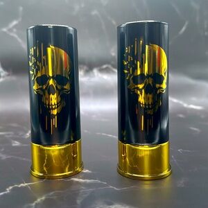 New - Skull Shot Glasses Set of 2 (12 gauge bullet cup design)